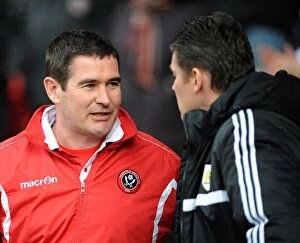 Images Dated 22nd February 2014: Nigel Clough and Steve Cotterill in Deep Discussion: Sheffield United vs. Bristol City, 2014