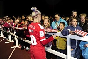 Fans Collection: Nikki Watts of Bristol Academy Signing Autographs for Fans during BAWFC vs Chelsea Ladies Match