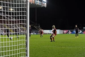 Images Dated 13th November 2014: Nikki Watts Scores Dramatic Penalty for Bristol Academy Women Against FC Barcelona