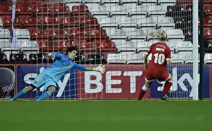 BAWFC Prints: Nikki Watts Scores Penalty Past FC Barcelona's Keeper in UEFA Women's Champions League