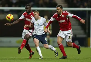 Preston North End V Bristol City Prints: Pack and Osborne Tackle Stuart Beavon: Intense Moment from Preston North End vs