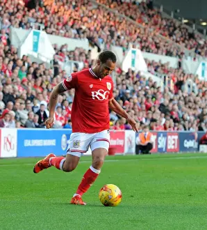 Bristol City V Fulham Prints: Packed Dolman Stand: Elliott Bennett of Bristol City Faces Off Against Fulham in Championship Clash at Ashton Gate