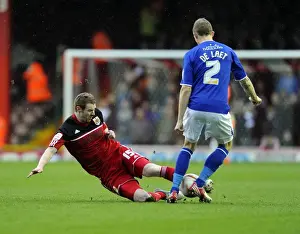 Bristol City V Leicester City Prints: Pearson vs. De Laet: Intense Championship Showdown at Ashton Gate