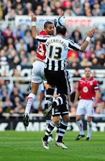 Newcastle Utd V Bristol City Collection: Powerful Duo: Zurab Khizanishvili and Alvaro Saborio in Action at Newcastle United vs. Bristol City