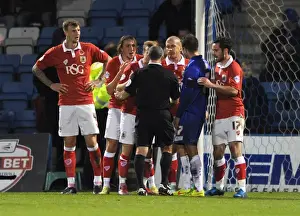 Gillingham V Bristol City Prints: Protesting the Penalty: Bristol City Players Show Disagreement at Priestfield Stadium