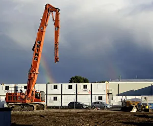 A Rainbow Emerges Over Ashton Gate: Bristol City's New South Stand Amid Football Match Against Leyton Orient (August 2014)