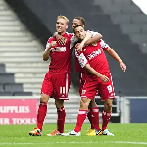 Sam Baldock's Thrilling Goal Celebration: Bristol City's Captain Strikes Gold Against Milton Keynes Dons, Sky Bet League One, 2013