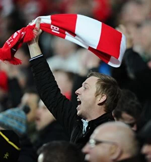 Images Dated 7th February 2015: Sea of Scarves: Unified Display of Bristol City Fans at MK Dons Match, February 2015