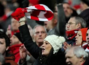 Images Dated 7th February 2015: Sea of Scarves: Unified Display of Bristol City Fans at MK Dons Match, February 2015