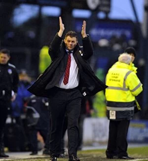 Images Dated 8th February 2014: Steve Cotterill Appreciates Bristol City Fans at Oldham Athletic Game, February 8, 2014