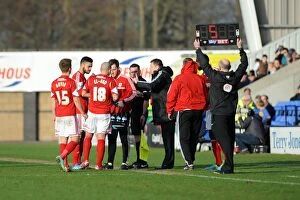 Images Dated 8th March 2014: Steve Cotterill Gives Instructions to Bristol City Players During Substitution at Shrewsbury Town