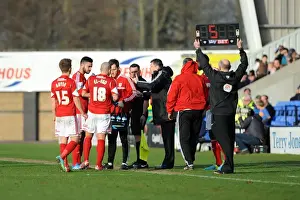Shrewsbury Town V Bristol City Prints: Steve Cotterill Gives Instructions to Bristol City Players During Substitution at Shrewsbury Town Game