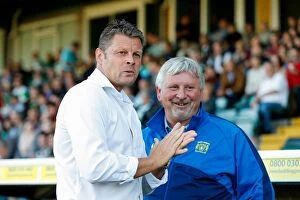 Images Dated 30th July 2015: Steve Cotterill and Paul Sturrock in Deep Discussion Ahead of Yeovil Town vs
