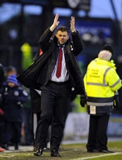 Images Dated 8th February 2014: Steve Cotterill Salutes Bristol City Fans: Oldham Athletic, February 8, 2014