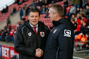 Crewe V Bristol City Prints: Steve Cotterill and Steve Davis Greet Each Other Before Crewe Alexandra vs