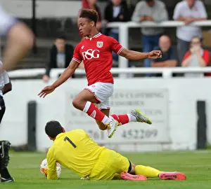 Bath V Bristol City Prints: Steve Phillips Denies Goalscoring Opportunity to Bobby Reid in Bath City vs