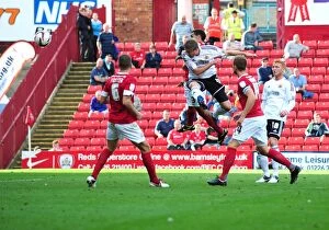 Images Dated 1st September 2012: Steven Davies Close Call: A Headed Goal Attempt vs Barnsley (Bristol City in Championship)