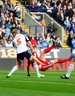 Bolton Wanderers v Bristol City Collection: Steven Davies Overhead Kick: Bristol City Takes the Lead Against Bolton Wanderers
