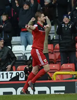 Framed Print : Steven Davies's Thrilling Goal Celebration: A Football Moment at Ashton Gate (Bristol City vs. Nottingham Forest, Npower Championship, February 9, 2013)