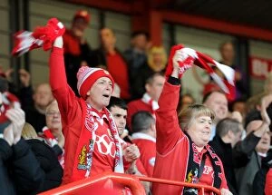 Images Dated 7th April 2015: Supporters Cheering during Bristol City's Warm-Up vs Swindon Town, Ashton Gate Stadium, 2015