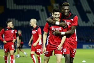 Images Dated 13th September 2016: Tammy Abraham Shares a Joke with Teammates During Sheffield Wednesday vs. Bristol City Warm-Up