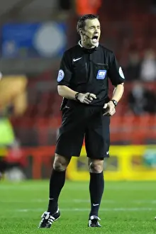 Framed Print : Tense Moment: Stuart Attwell Referees Bristol City vs AFC Wimbledon Clash in Johnstone's Paint Trophy at Ashton Gate