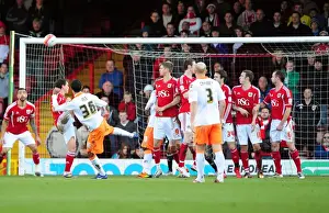 Bristol City V Blackpool Prints: Thomas Ince's Free Kick for Blackpool at Ashton Gate Stadium, 2012