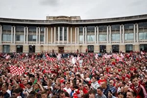Images Dated 4th May 2015: Thousands Rejoice: Bristol City's Championship Promotion Parade - A Sea of Celebration