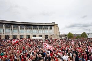 Images Dated 4th May 2015: Thousands Rejoice: Bristol City's Double Title Victory and Promotion to Championship - Epic Bus