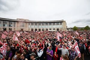 Images Dated 4th May 2015: Thousands Rejoice: Bristol City's Double Victory and Promotion to Championship - Epic Bus Parade