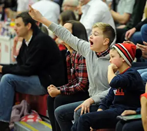 Bristol Flyers V Newcastle Eagles Prints: Thrilling Basketball Showdown: Bristol Flyers Fans in Full Cheer against Newcastle Eagles at SGS Wise Campus