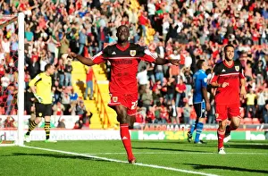 Thrilling Championship Clash: Albert Adomah's Goal Celebration vs. Leeds United at Ashton Gate Stadium (September 2012)