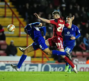 Bristol City V Birmingham City Prints: Thrilling Championship Moment: Wes Burns Reaches for the Ball