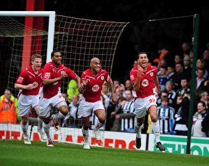 Thrilling Goal Celebration: Lewin Nyatanga Scores the Opener for Bristol City against Newcastle United (Championship 2010)