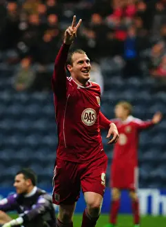 Preston V Bristol City Prints: Thrilling Moment: David Clarkson's Euphoric Goal Celebration for Bristol City vs