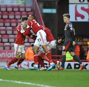 Bristol City V Carlisle United Prints: Thrilling Moment: Marvin Elliott's Goal Celebration for Bristol City at Ashton Gate