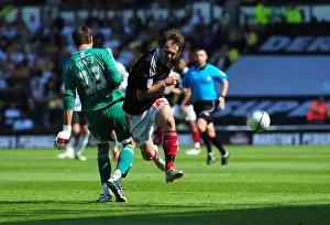 Derby County V Bristol City Prints: Thwarted Goal: Brett Pitman's Dramatic Near-Miss Against Derby County in the Championship Showdown