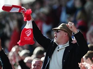 Images Dated 25th April 2015: Triumphant Bristol City Fans Celebrate at Chesterfield's Proact Stadium, Sky Bet League One, 2015