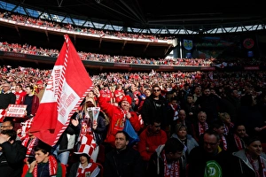 Triumphant Moment: Ecstatic Bristol City Fans Celebrate Johnstones Paint Trophy Victory at Wembley Stadium
