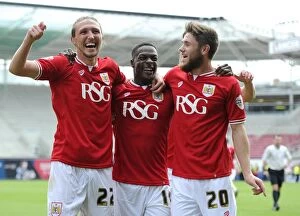 Images Dated 3rd May 2015: Triumphant Threesome: Agard, Ayling, and Burns Celebrate Double Delight in Bristol City's