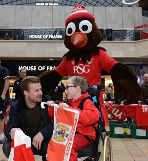 Images Dated 11th March 2015: Wade Elliott of Bristol City Engages with Oskar at Cabot Circus during Johnstones Paint Trophy