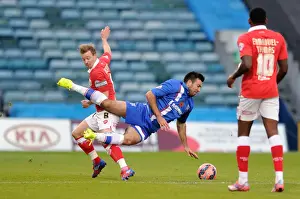 Gillingham V Bristol City Prints: Wade Elliott Fouls Michael Doughty: Intense Moment in Gillingham vs