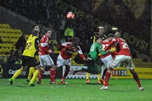 Images Dated 14th January 2014: Watford's Jonathan Bond Fumbles, Allows Bristol City Goal in FA Cup Replay