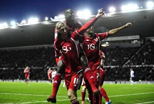 Images Dated 10th December 2011: Woolford and Adomah Celebrate: Derby County vs. Bristol City - Martyn Woolford's Goal