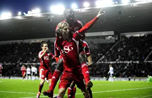 Derby County V Bristol City Prints: Woolford and Adomah's Thrilling Goal Celebration: Derby County vs