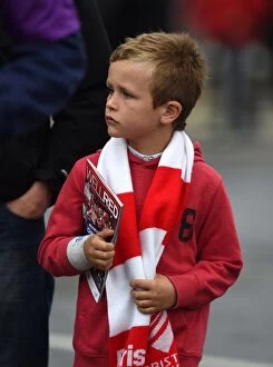 Images Dated 3rd May 2015: Young Fan Arrives at Ashton Gate for Bristol City vs. Walsall (3 May 2015)